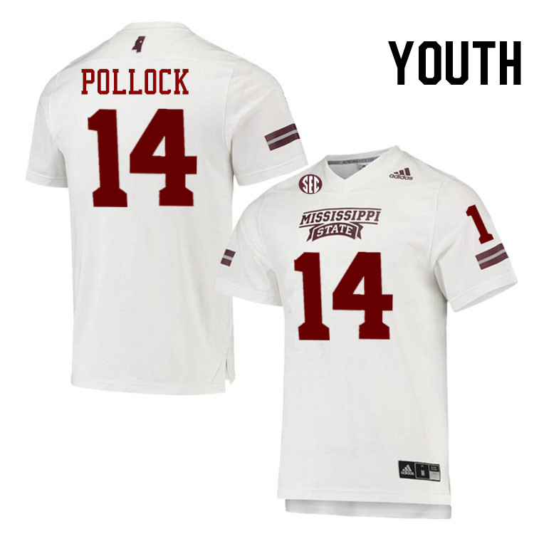 Youth #14 Brice Pollock Mississippi State Bulldogs College Football Jerseys Stitched-White